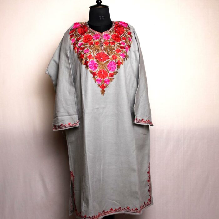 Kashmiri Pheran - Ash Grey With Aari Embroidery - Image 2