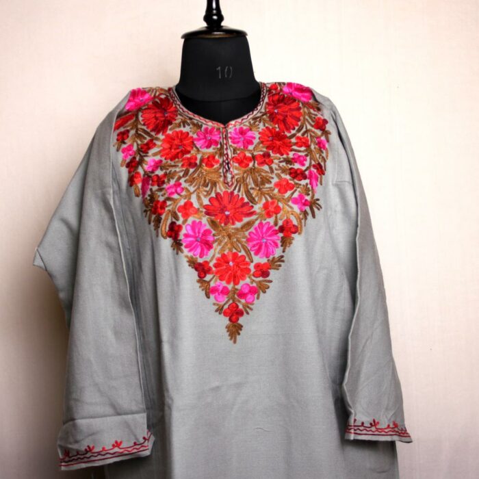 Kashmiri Pheran - Ash Grey With Aari Embroidery