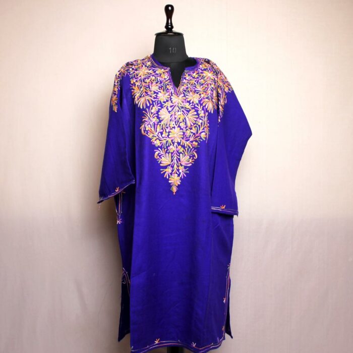 Blue Narmeen Kashmiri Pheran With Front Back Aari Embroidery
