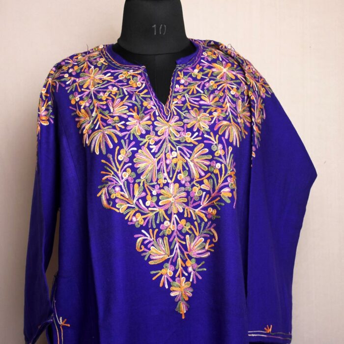 Blue Narmeen Kashmiri Pheran With Front Back Aari Embroidery - Image 2