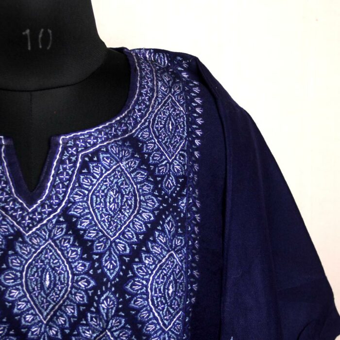 Darl Blue Meeri Naaz Kashmiri Pure Wool Pheran with Sozni Hand Embroidery - Image 3
