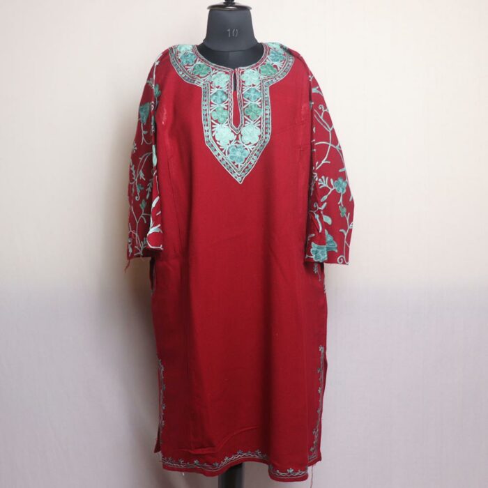 Azra Maroon Pheran with Sleeve Aari Work