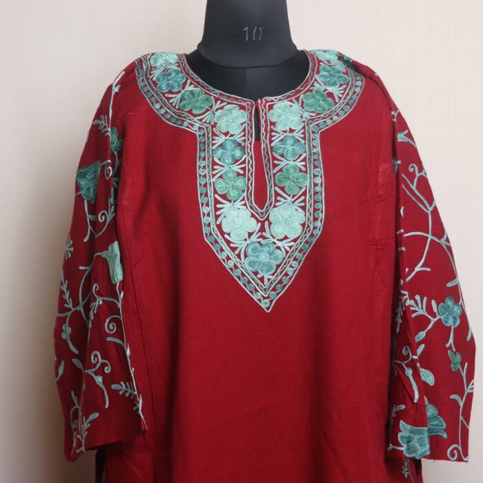 Azra Maroon Pheran with Sleeve Aari Work - Image 2