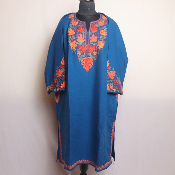 Blue Khiza Kashmiri Pheran With Aari Work