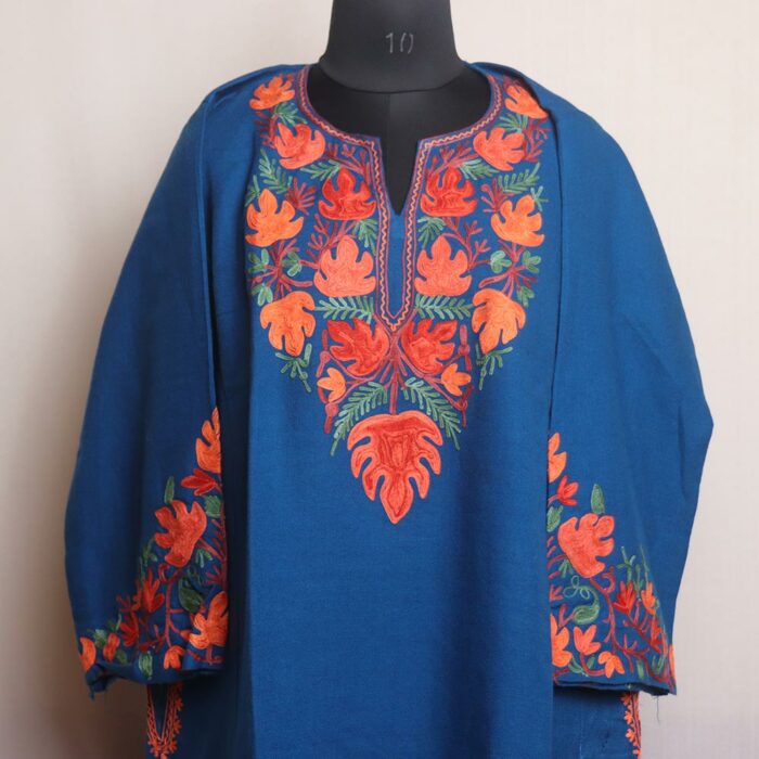 Blue Khiza Kashmiri Pheran With Aari Work - Image 2