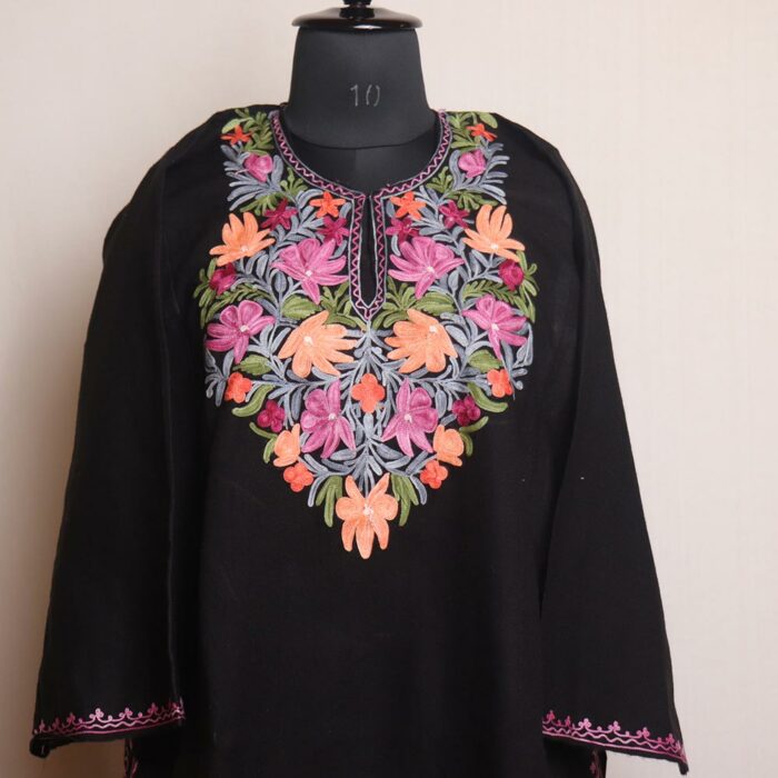 Black Izma Kashmiri Pheran With Aari Work - Image 3
