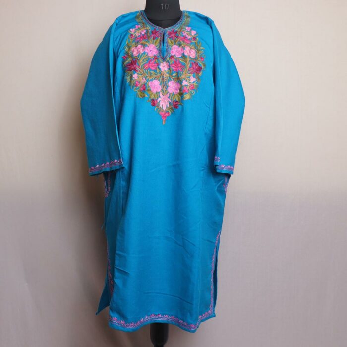 Ferozi Blue Kashmiri Pheran With Aari Work