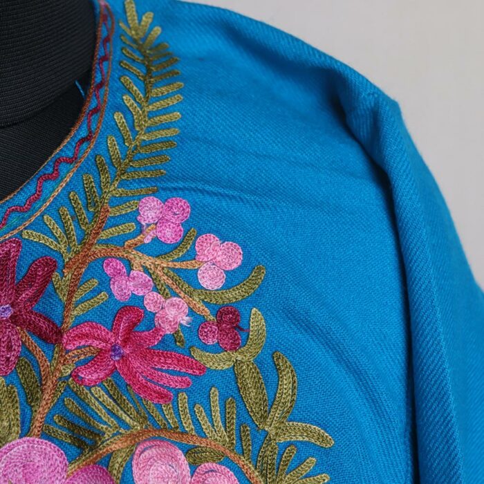 Ferozi Blue Kashmiri Pheran With Aari Work - Image 3