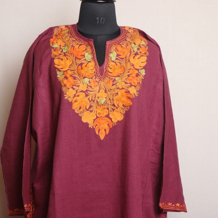 Magenta Chinari Pheran with Aari Work - Image 2