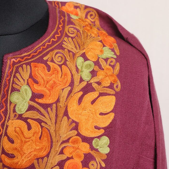 Magenta Chinari Pheran with Aari Work - Image 3