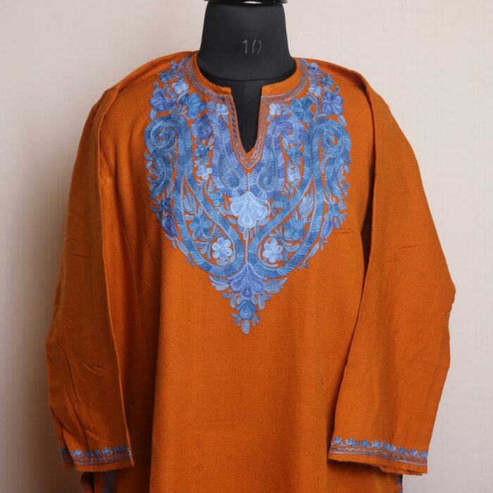 Benazir Dark Mustard Pheran With Aari Work - Image 2