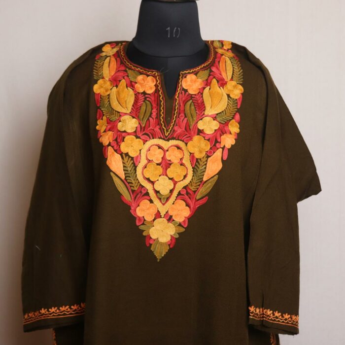Benazir Mehndi Green Mahim Pheran With Aari Work - Image 2