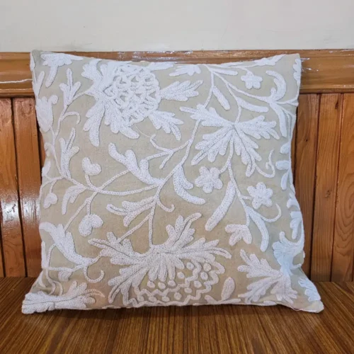 Crewel Embroidery Throw Pillow Case Covers Square Cushion Cover for Home Decorative 16x16 inches(40x40cm) (Beige, 2 Pieces)