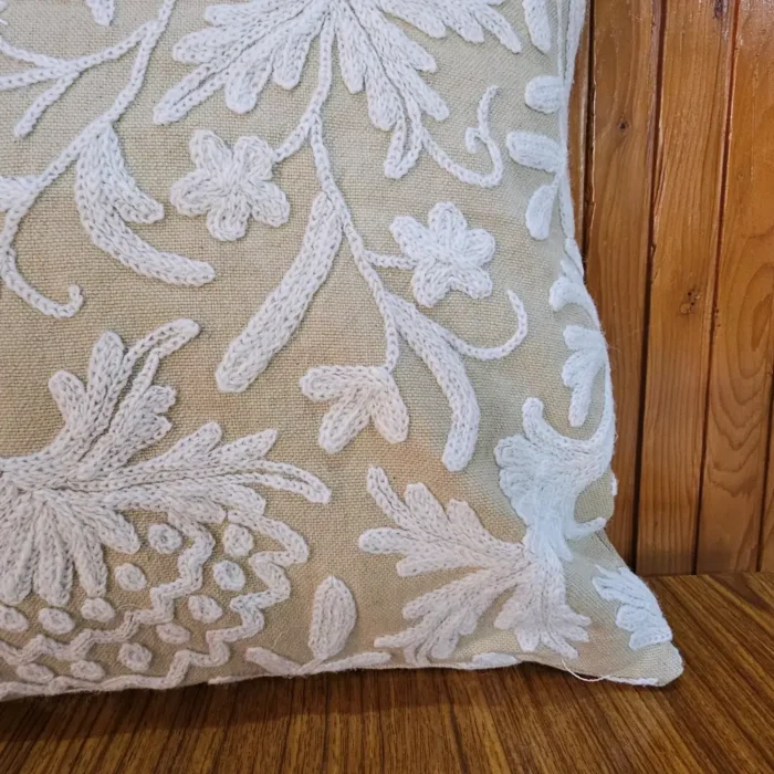 Crewel Embroidery Throw Pillow Case Covers Square Cushion Cover for Home Decorative 16x16 inches(40x40cm) (Beige, 2 Pieces) - Image 3