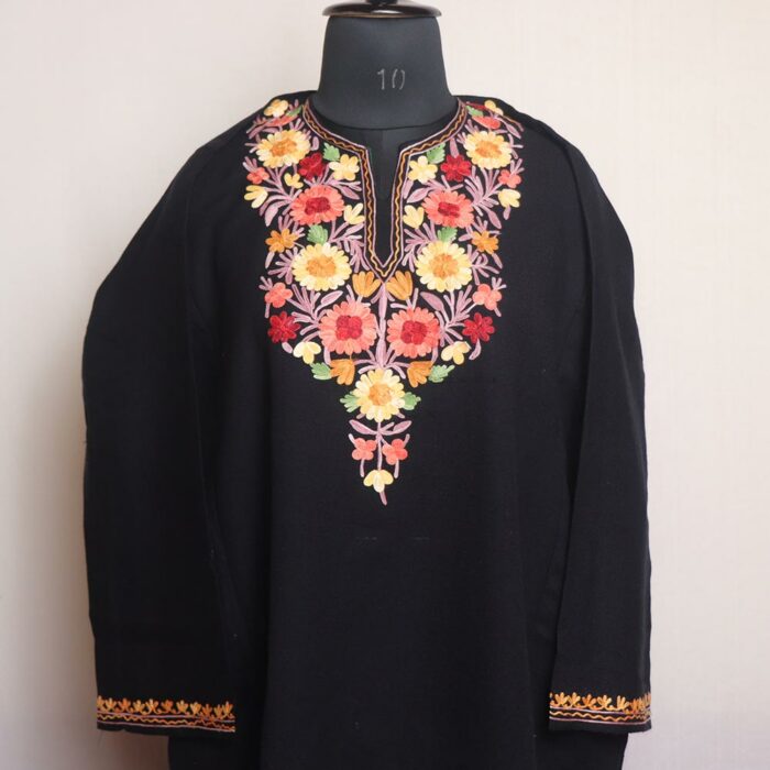 Black Posh Kashmiri Pheran With Aari Work - Image 2