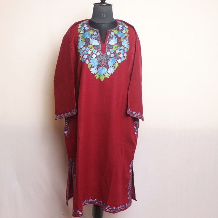 Maroon Aabhshar Kashmiri Pheran With Aari Work