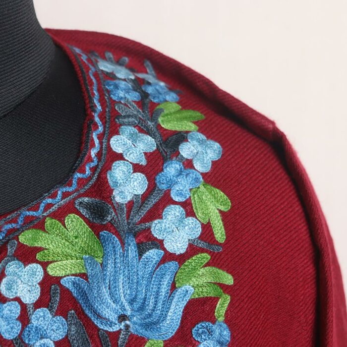 Maroon Aabhshar Kashmiri Pheran With Aari Work - Image 3