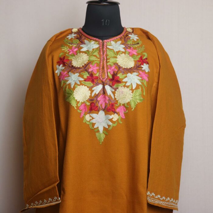 Mustard Noori Kashmiri Pheran With Aari Work - Image 2