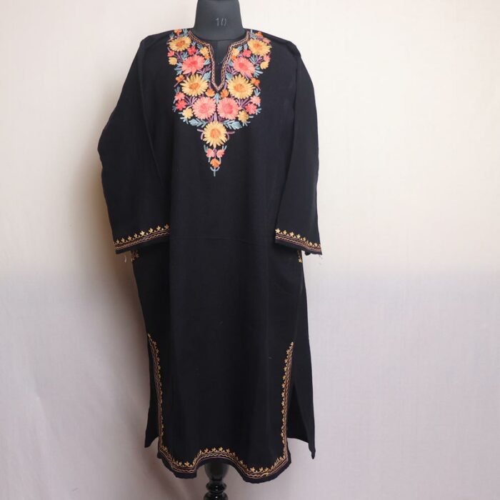 Sleek Black Kashmiri Pheran with Aari Embroidery