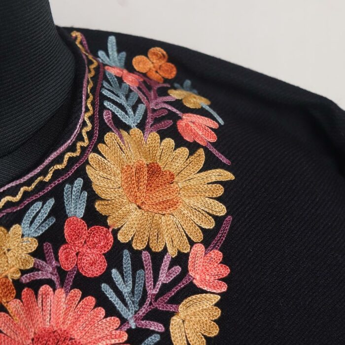 Sleek Black Kashmiri Pheran with Aari Embroidery - Image 3