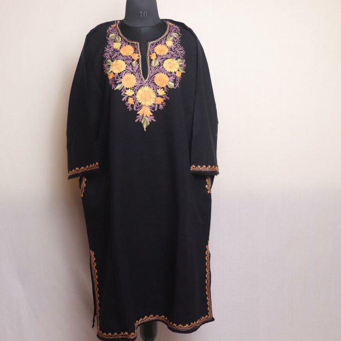 Chic Black Kashmiri Pheran with Aari Embroidery