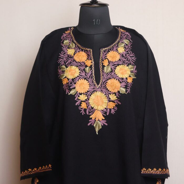 Chic Black Kashmiri Pheran with Aari Embroidery - Image 2