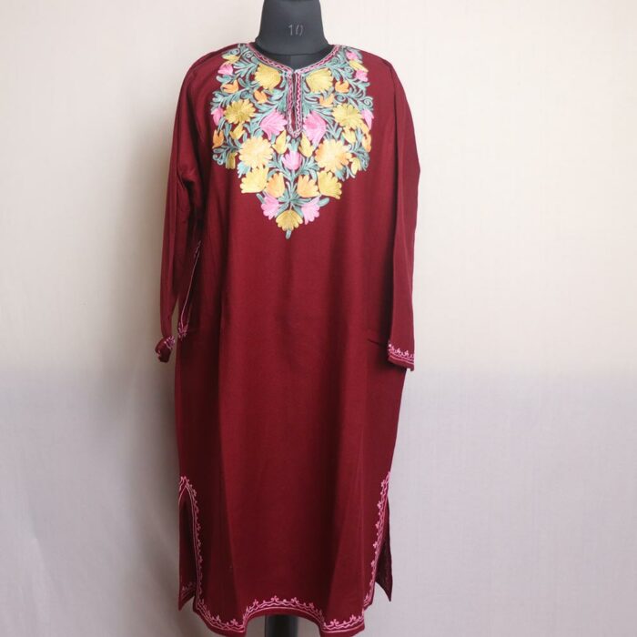 Timeless Maroon Kashmiri Pheran with Aari Embroidery