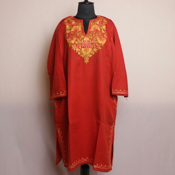 Rustic Red Pheran with Aari Work