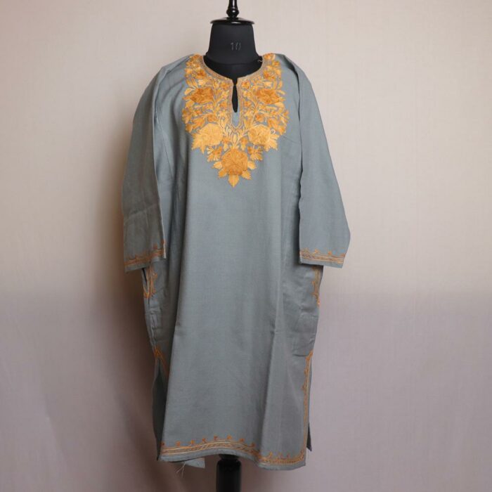Grey Shahi Pheran with Aari Work
