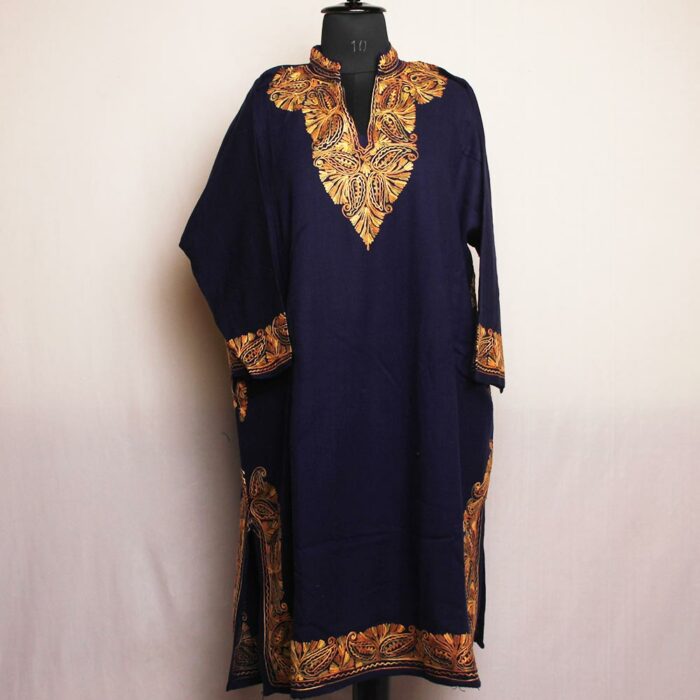 Dark Blue Subhana Kashmiri Pheran With Aari Embroidery