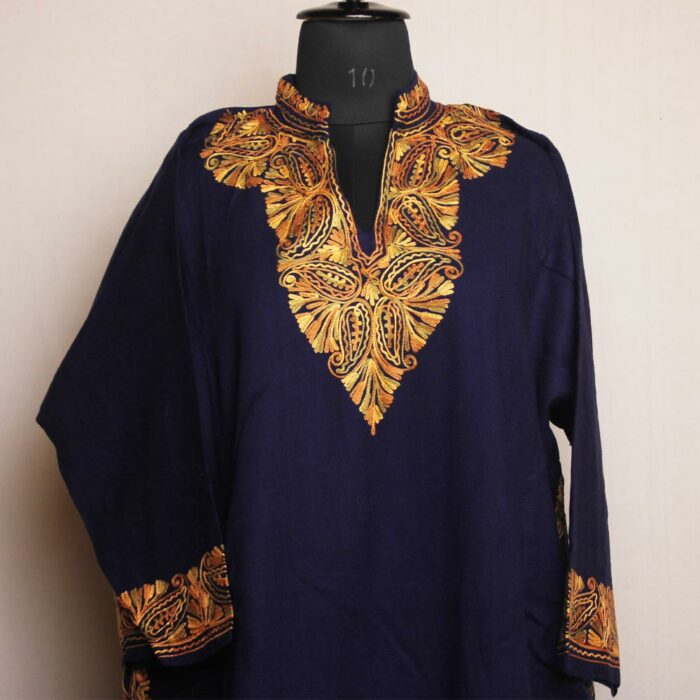 Dark Blue Subhana Kashmiri Pheran With Aari Embroidery - Image 2