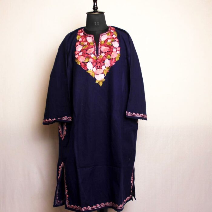 Dark Blue Mehtaab Kashmiri Pheran With Aari Embroidery