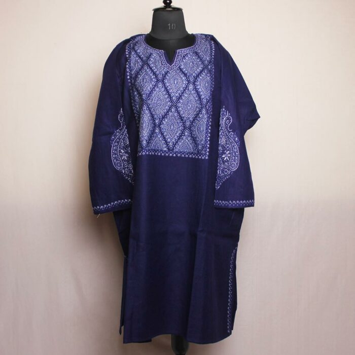 Darl Blue Meeri Naaz Kashmiri Pure Wool Pheran with Sozni Hand Embroidery