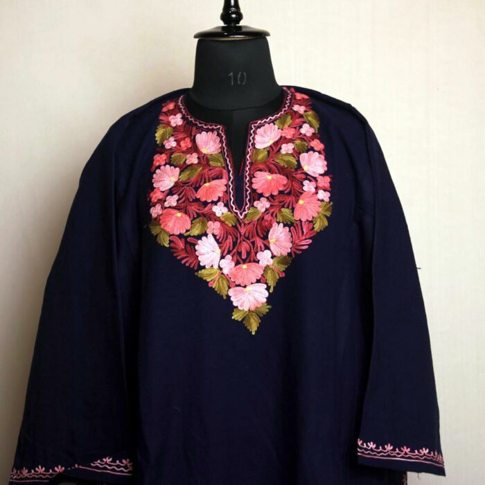 Dark Blue Mehtaab Kashmiri Pheran With Aari Embroidery - Image 2