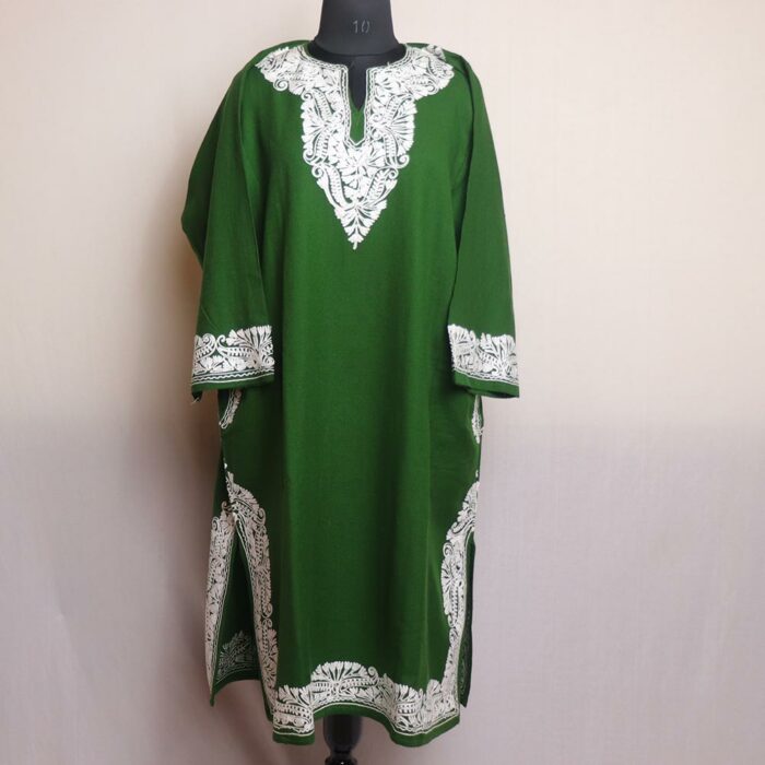 Amara Green Pheran with Aari Border Work