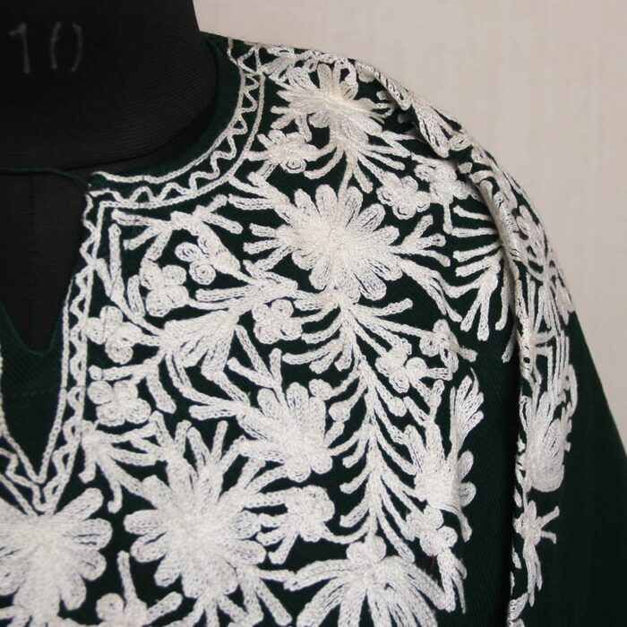 Maha Dark Green Kashmiri Pheran With Front Back Aari Embroidery - Image 2