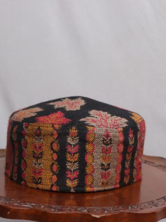 Pir-e-Kamil Black Chinari Kani Cap from Srinagar with Stripes