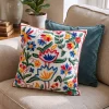 Set of 2 Decorative Cotton Throw/Pillow Cushion Covers with Kashmiri Crewel Embroidery. Cotton Cushion Cover Set for You Sofa, Living Room (16 x 16 Inches)