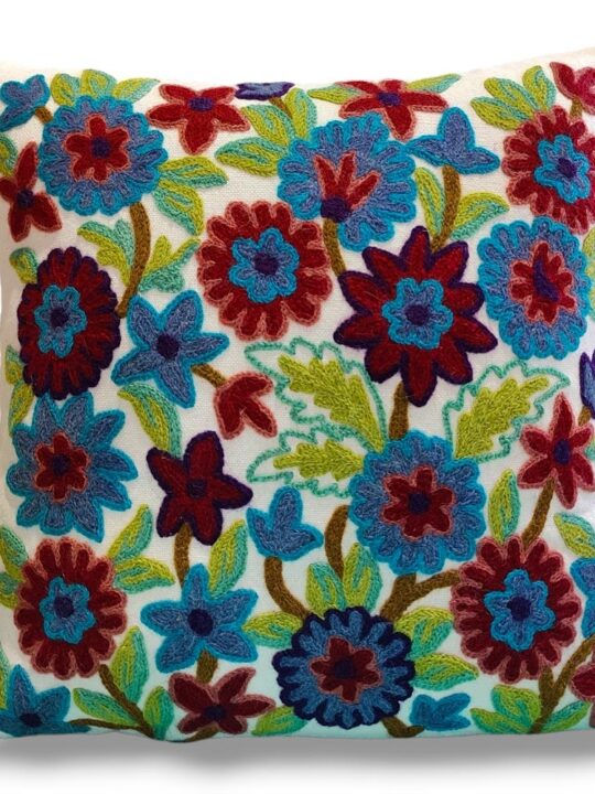 Shami Kashmiri Hand Embroidery Crewel Cushion Cover - Set of 2 (16x16 Inches)