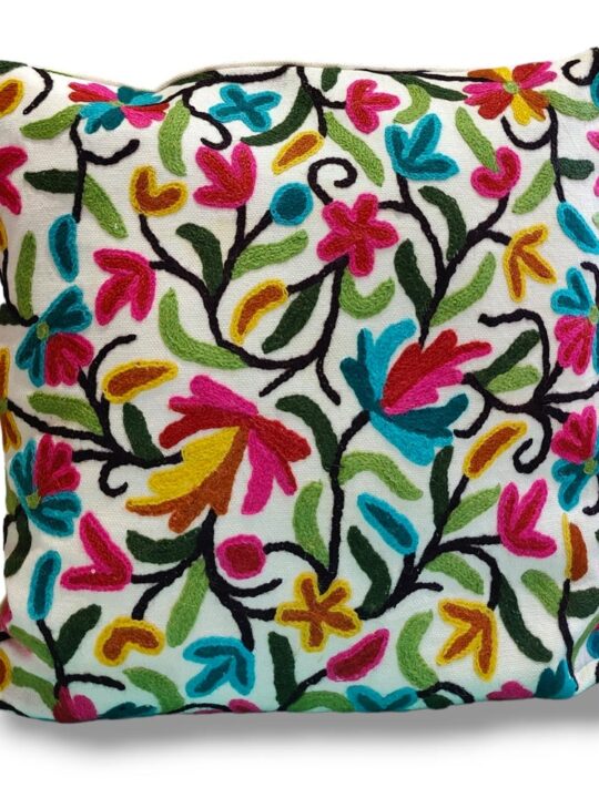 Bahar Kashmiri Hand Embroidery Crewel Cushion Cover - Set of 2 (16x16 Inches)