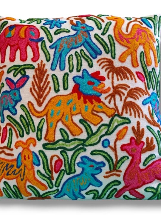 Flora and Fauna Kashmiri Hand Embroidery Crewel Cushion Cover - Set of 2 (16x16 Inches)