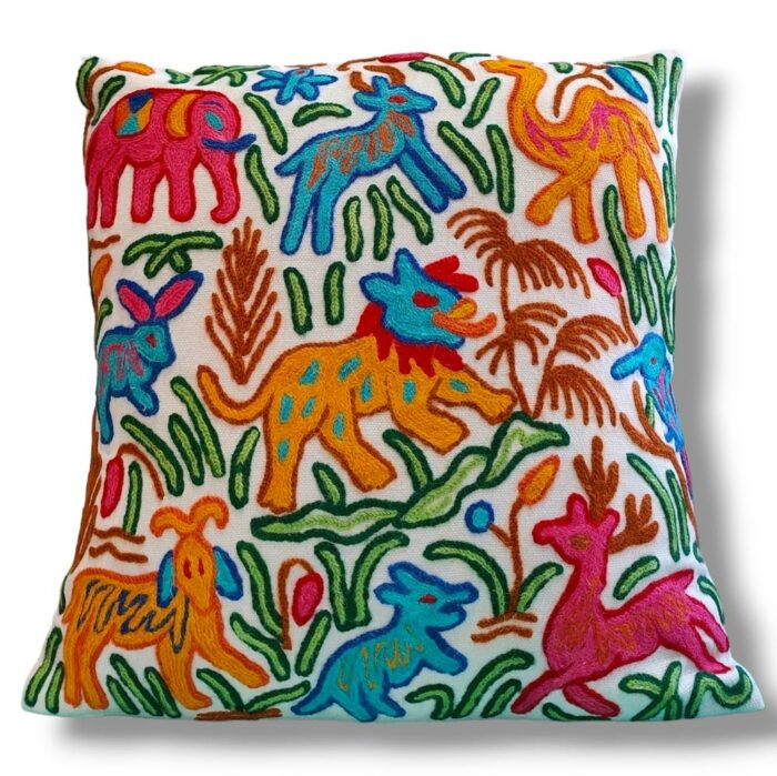 Flora and Fauna Kashmiri Hand Embroidery Crewel Cushion Cover - Set of 2