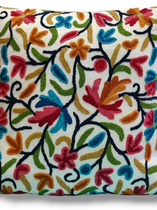 Shahi Kashmiri Hand Embroidery Crewel Cushion Cover - Set of 2 (16x16 Inches)
