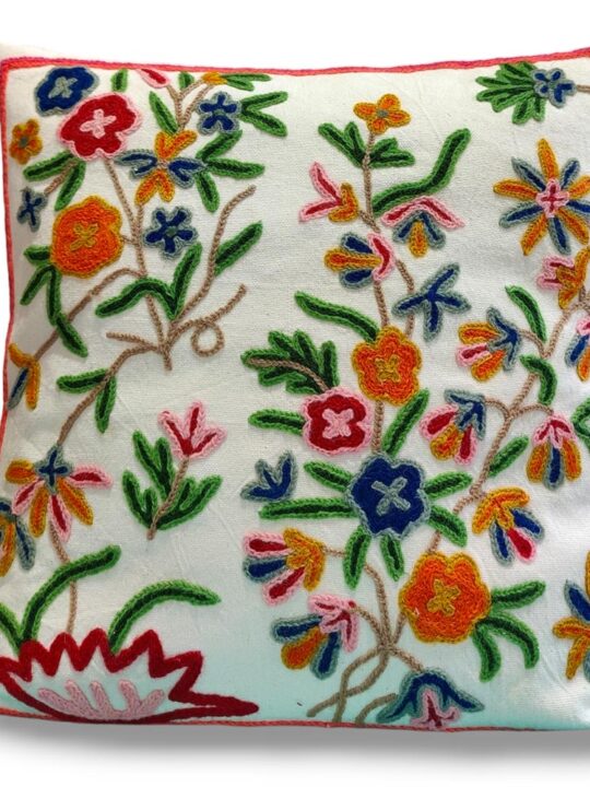 Wular Kashmiri Hand Embroidery Crewel Cushion Cover - Set of 2 (16x16 Inches)