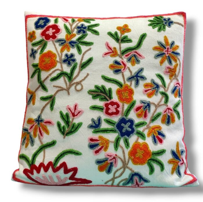 Wular Kashmiri Hand Embroidery Crewel Cushion Cover - Set of 2 (16x16 Inches)