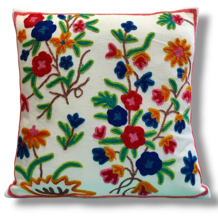 Manasbal Kashmiri Hand Embroidery Crewel Cushion Cover - Set of 2 (16x16 Inches)