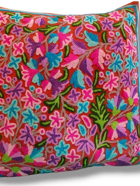 Lakit Posh Kashmiri Hand Embroidery Crewel Cushion Cover - Set of 2 (16x16 Inches)