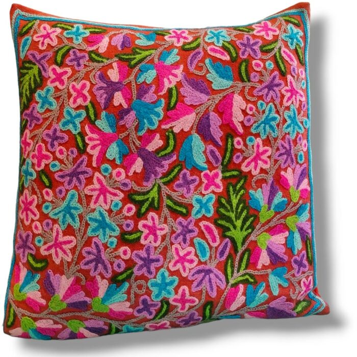 Lakit Posh Kashmiri Hand Embroidery Crewel Cushion Cover - Set of 2 (16x16 Inches)