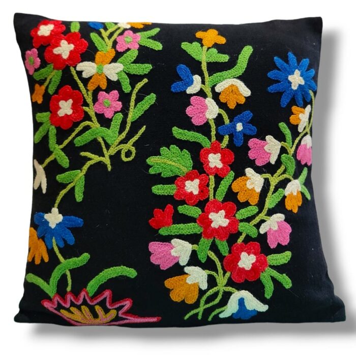 Kruhun Kashmiri Hand Embroidery Crewel Cushion Cover - Set of 2 (16x16 Inches)