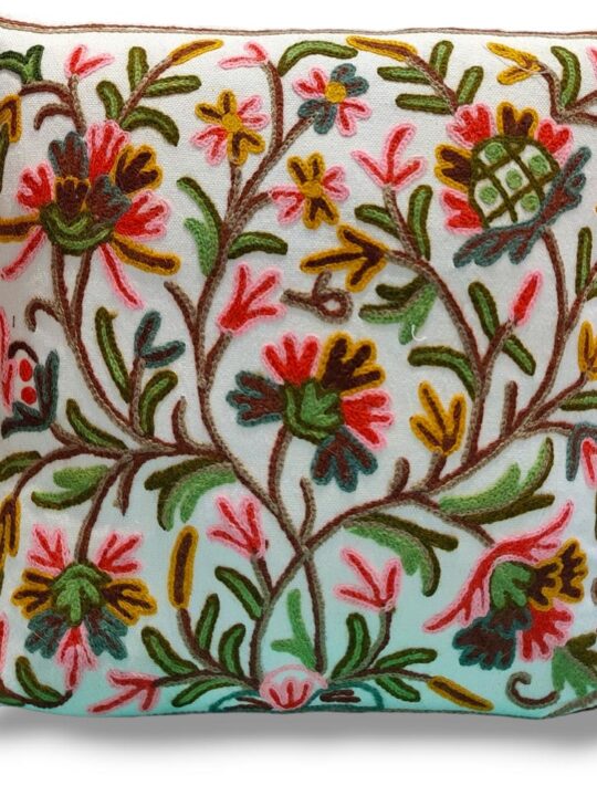 Gurezi Kashmiri Hand Embroidery Crewel Cushion Cover - Set of 2 (16x16 Inches)